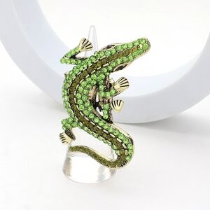 Green Crystal Alligator Stretch Fashion Ring Rhinestone Finger Adjustable